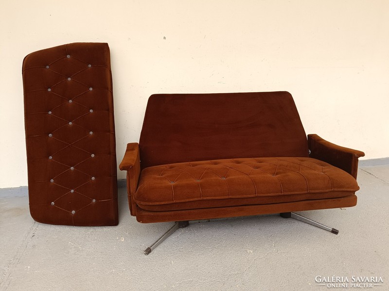 Retro metal frame sofa armchair chrome brown upholstered furniture for reupholstering 681 7480