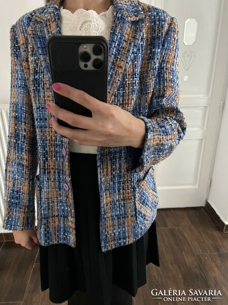 Blue and brown jacket elegant blazer top