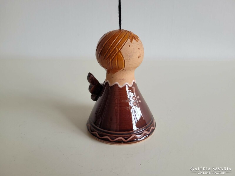 Glazed ceramic angel bell hanging ornament