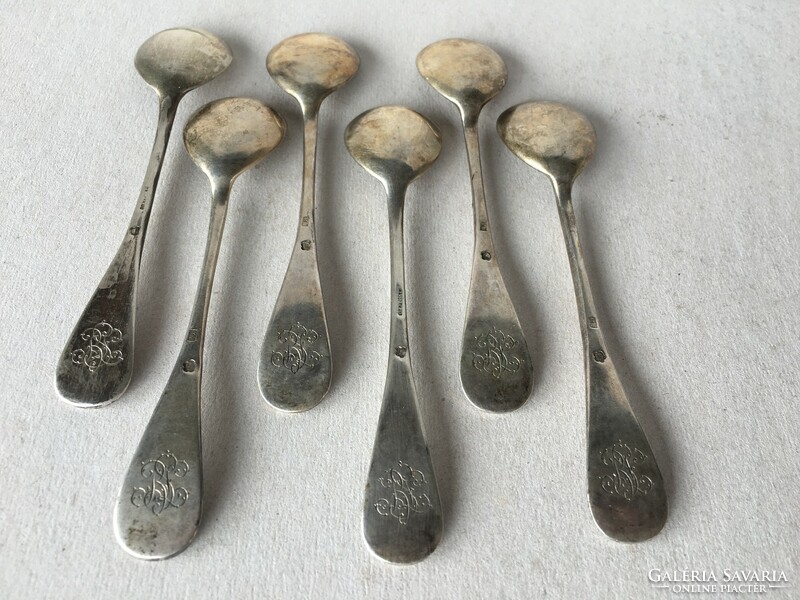 6 monogrammed silver ice cream spoons - marked