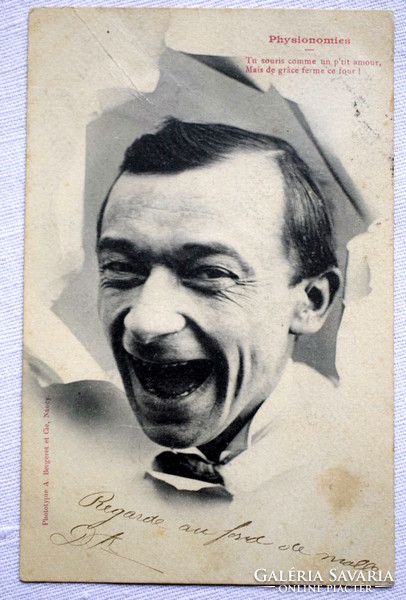 2 Pieces of antique humorous portrait photo postcard grotesque face