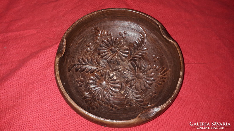Antik ritka barna mázas virágmintás KORONDI kerámia hamutál 12 cm átmérő a képek szerint