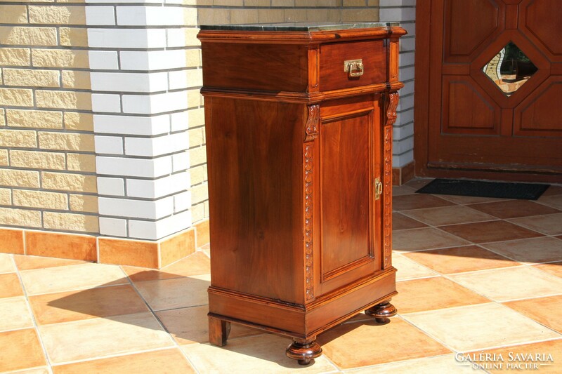 Carved bedside table with tin German marble top