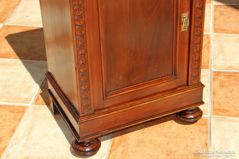 Carved bedside table with tin German marble top