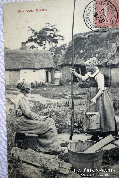 Antique photo postcard old lady in the garden