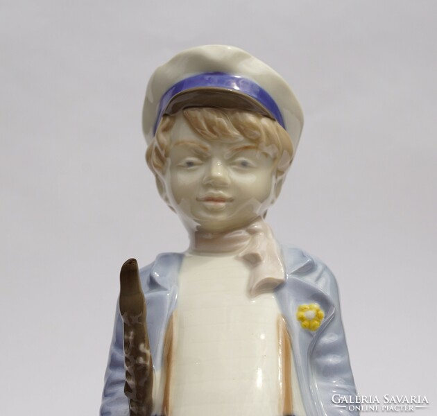 Német porcelán figura GDR Lippelsdorf Hilla Peyk zenész fiú