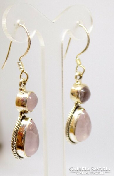 Silver dangling earrings with rose quartz stones (zal-ag112283)