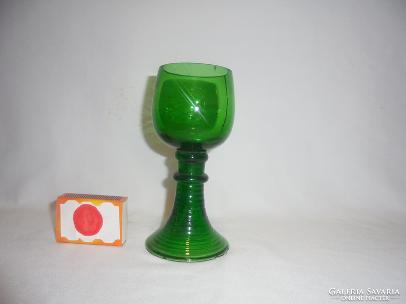 Old, green stemmed glass goblet, goblet - damaged