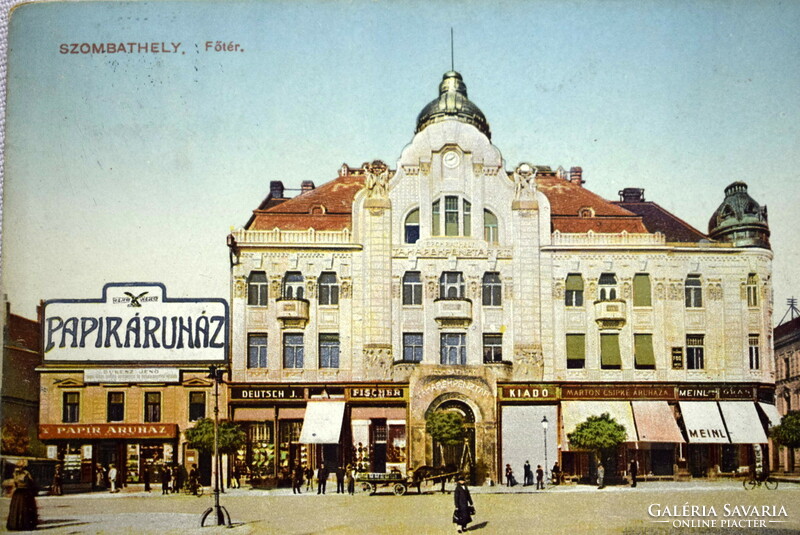 Szombathely - main square/ savings bank, Jenő Dukesz paper store, Meinl store, Marton Csipke store