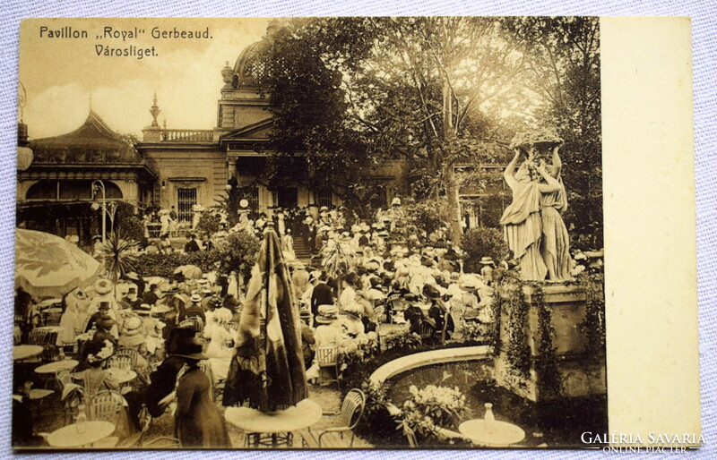 Budapest / Városliget 'Royal' Gerbeaud Pavillonja  vendégtömeg   / antik képeslap