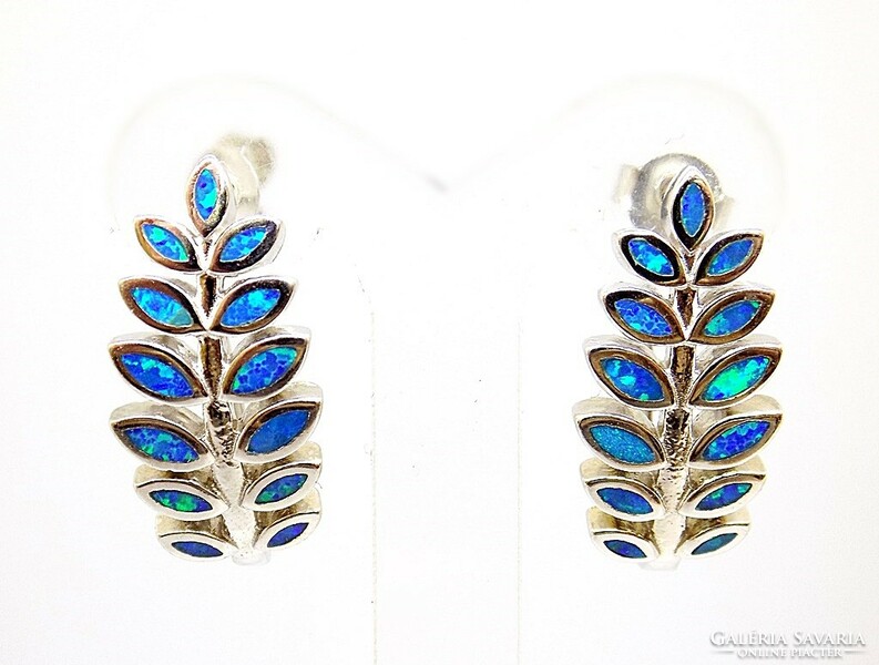 Silver opal stone leaf earrings (zal-ag112370)