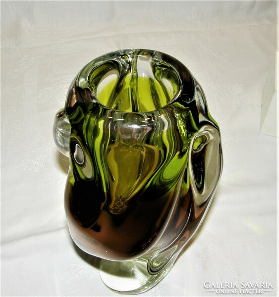 Nagy súlyos Cseh üveg váza - 28 cm - 4,04 kg