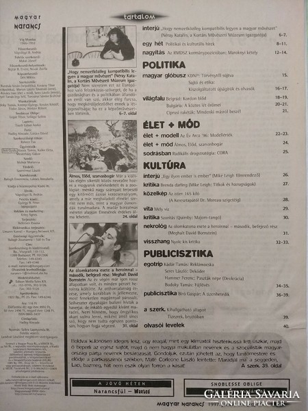 Magyar Narancs magazin 1997/3 Néray Katalin RMDSZ KDNP Év arca Belgrád Mike Leigh Andersen
