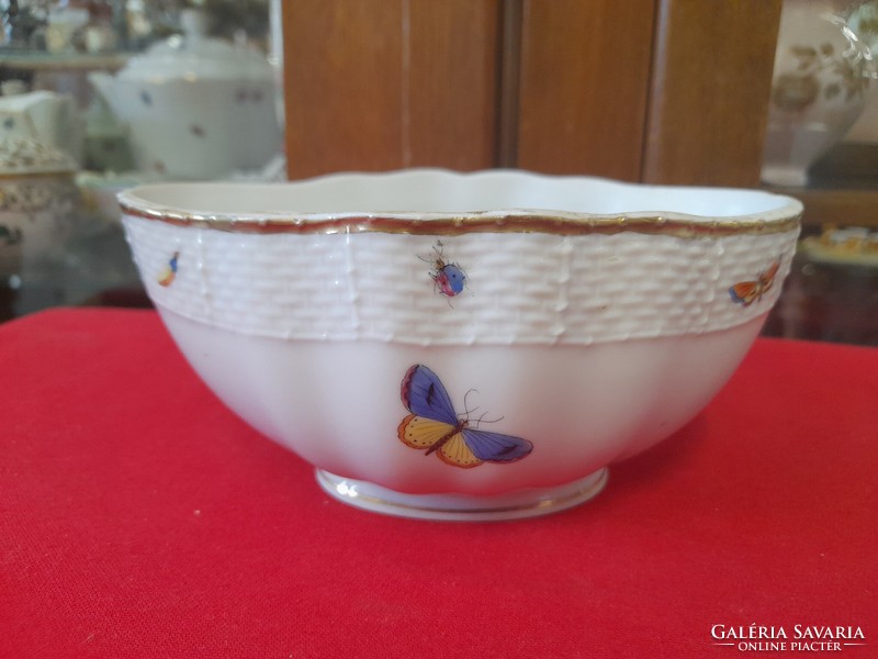Rare old Herend Rothschild bowl with basket edge, table centerpiece. 1941.