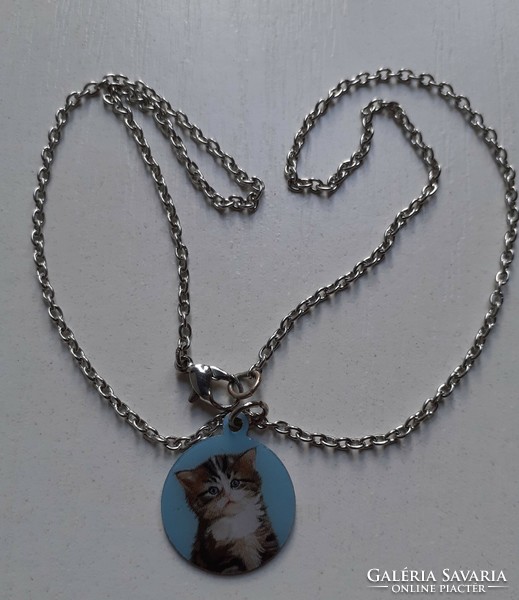 Silver-plated silver-plated necklace with fire enamel cat head pendant