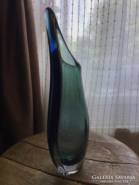 Old Czech bohemian craft vase from 1970 with a little damage