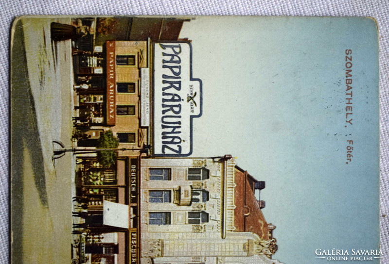 Szombathely - main square/ savings bank, Jenő Dukesz paper store, Meinl store, Marton Csipke store