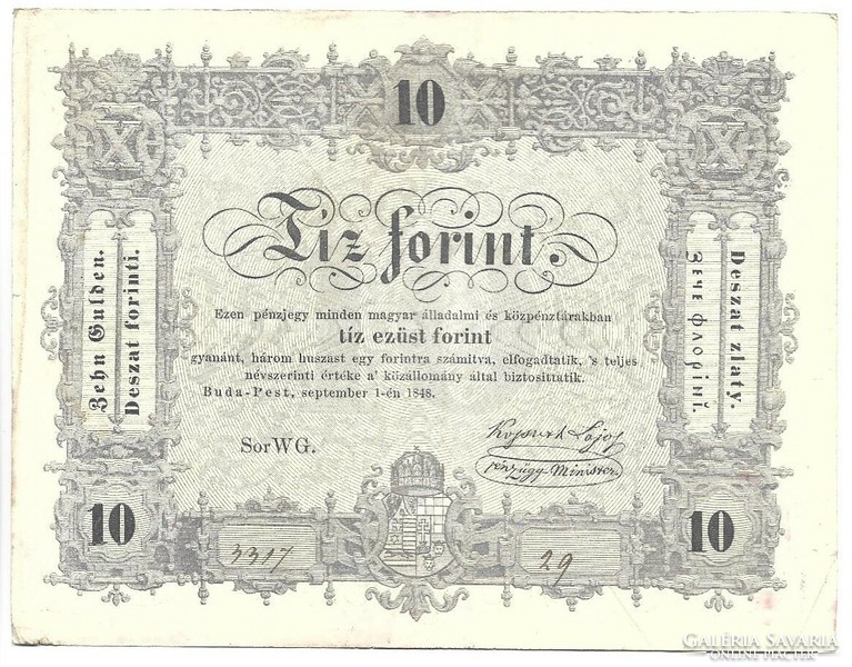 10 tíz forint 1848 Kossuth bankó fordított hátlapi alapnyomat 1.