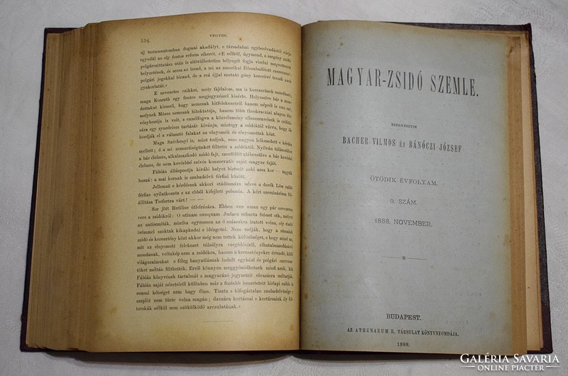 19. sz. Magyar - Zsidó szemle Bacher Vilmos és Bánóczi József 1887 - 1888  judaizmus könyv Atheneum