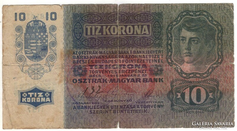 10 korona 1915 bélyegzés nélkül