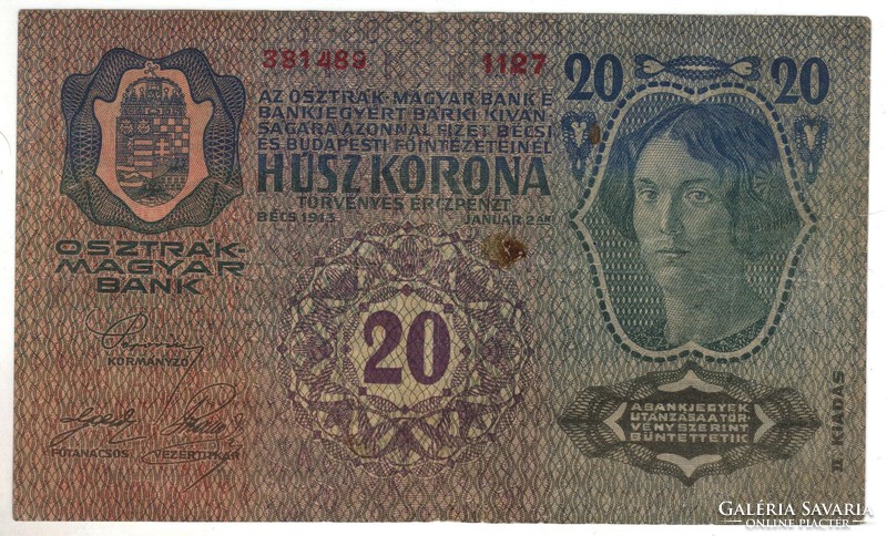 20 korona 1913 osztrák bélyegzés 2.auflage 1.