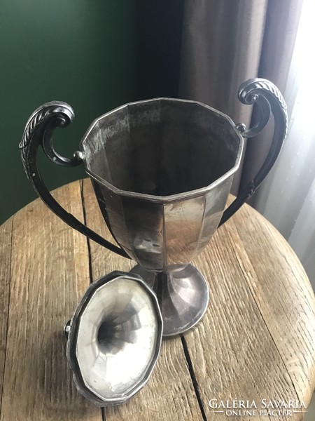 Antique silver-plated goblet with lid