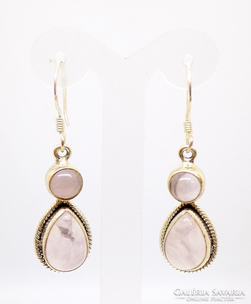 Silver dangling earrings with rose quartz stones (zal-ag112283)