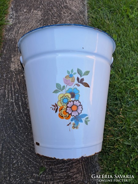 Flowery Bonyhádi 8-liter enameled pail legacy antique nostalgia