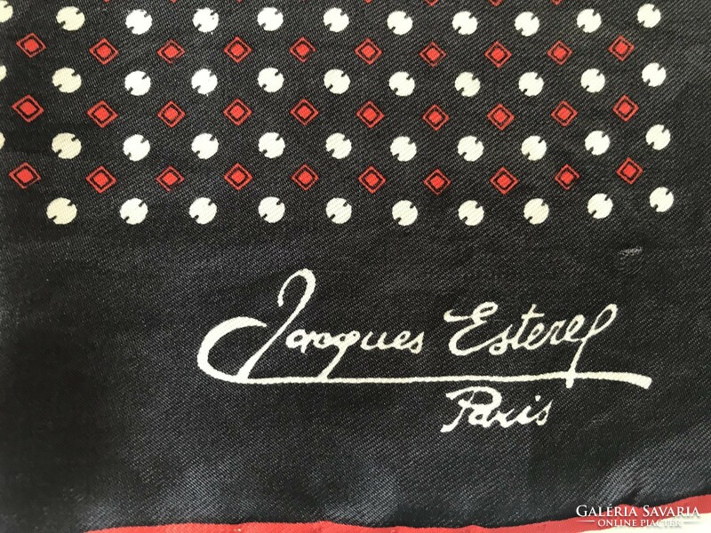 Vintage francia selyemkendő, Jacques Esterel Paris dizájn, 67 x 67 cm