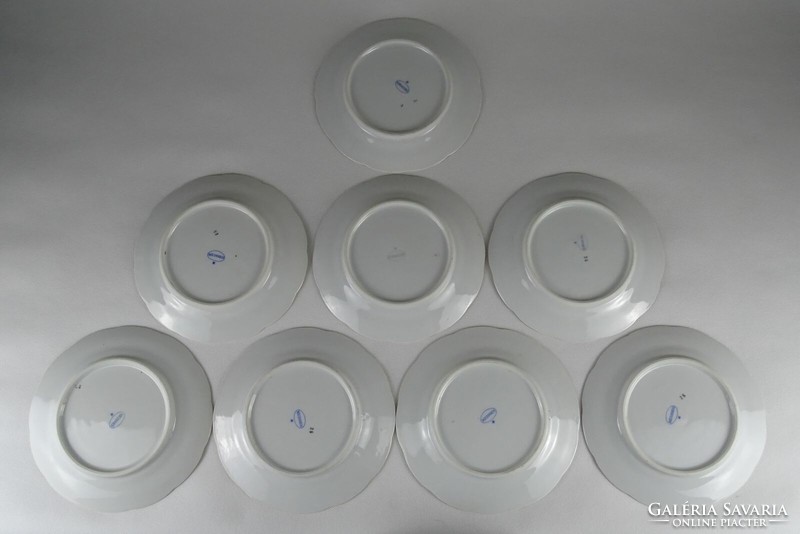 1N131 Régi jelzett Meisseni porcelán süteményes tányérkészlet 8 darab