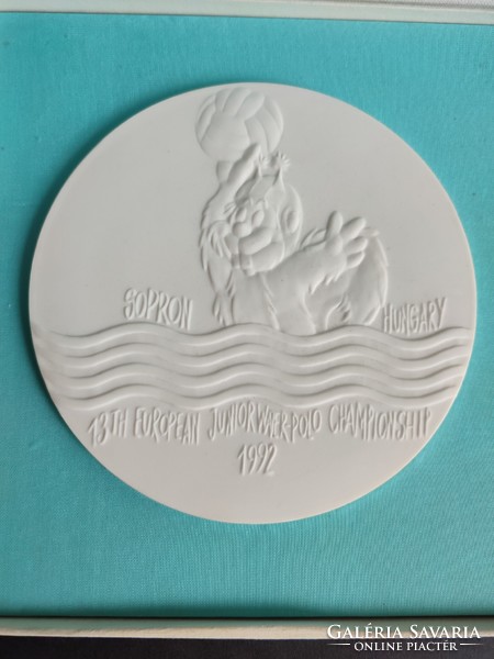 Herend porcelain commemorative plaque, 1992 the 13th Junior European Water Polo Championship - ep