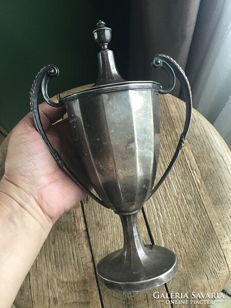 Antique silver-plated goblet with lid