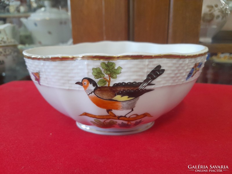 Rare old Herend Rothschild bowl with basket edge, table centerpiece. 1941.