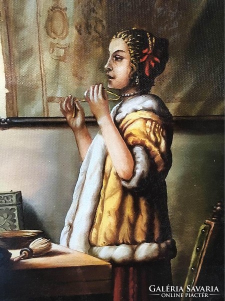 "Nő a fésülködő asztalnál" gyönyörű olajfestmény