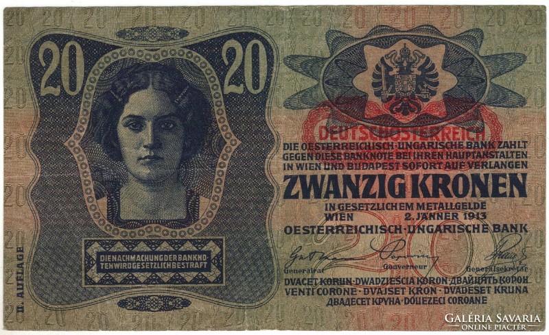 20 korona 1913 osztrák bélyegzés 2.auflage 1.