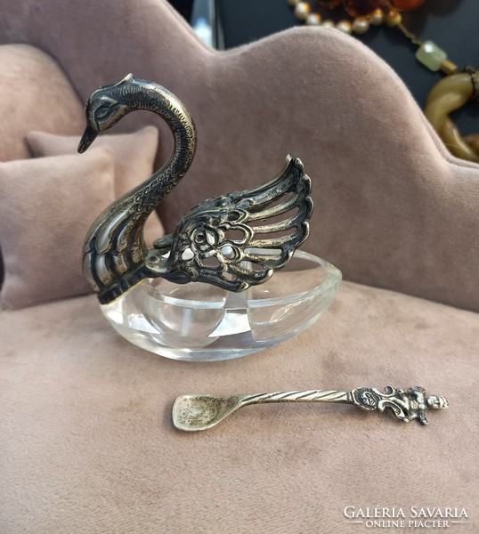 Antique silver salt and pepper holder swan
