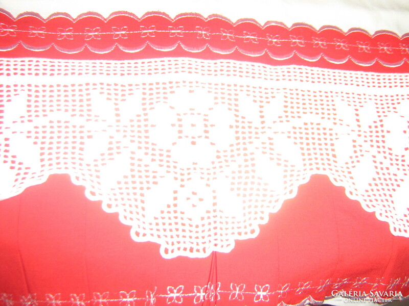 Beautiful red pleated frilly crochet flower lace vintage pillow