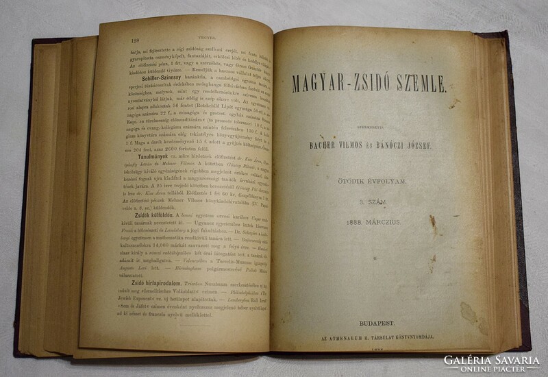 19. sz. Magyar - Zsidó szemle Bacher Vilmos és Bánóczi József 1887 - 1888  judaizmus könyv Atheneum