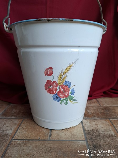 Poppy rare Bonyhád enamel bucket heritage antique nostalgia water bucket
