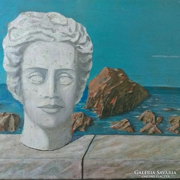 Szürrealista festmény. Magritte vagy köre, régi.