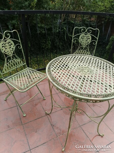 Wrought iron garden set - (1 table + 2 chairs)