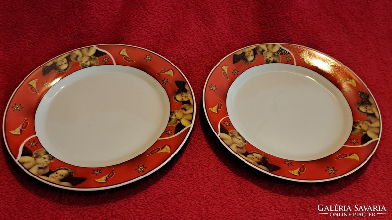 Puttós porcelán tányér, karácsonyi angyalkás tányér (M3835)
