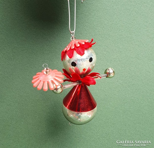 Régi retro gablonz üveg esernyős kislány formájú figurális karácsonyfadísz