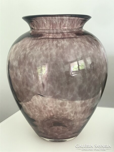 Karcagi glass vase with eggplant purple spots, 26 cm high