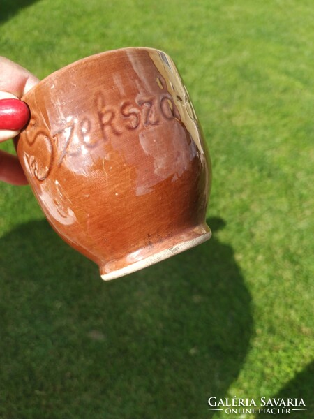 Ceramic Szekszárd inscription glazed wine glass 6 pieces for sale!