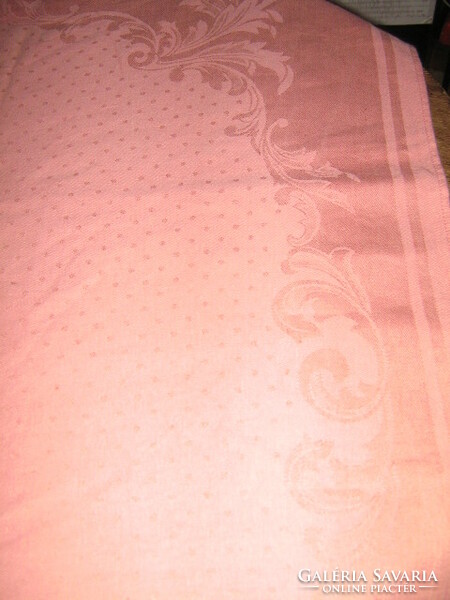 Beautiful antique mauve damask tablecloth with a baroque rose pattern