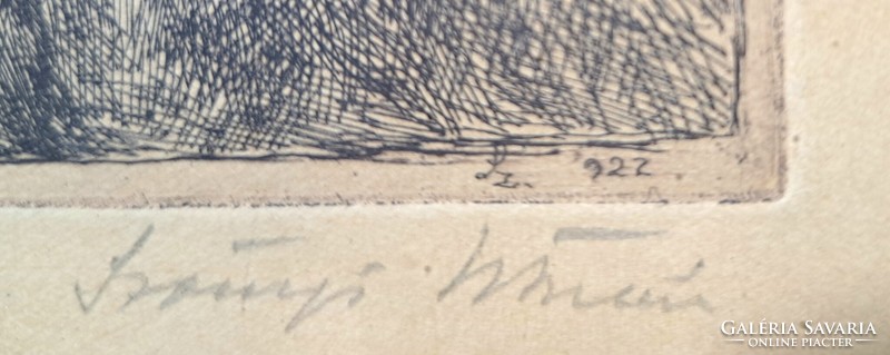 István Szőnyi: old woman (etching) signed