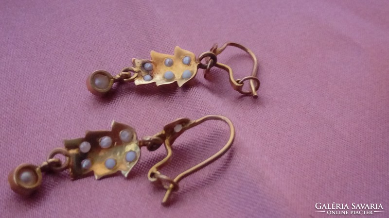 Egyedi antik 18k-os arany szecessziós fülbevaló apró gyöngyökkel