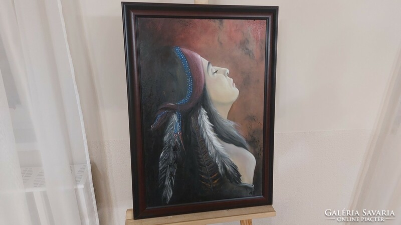 (K) Zoltan Mucsi Indian girl painting with frame 48x68 cm