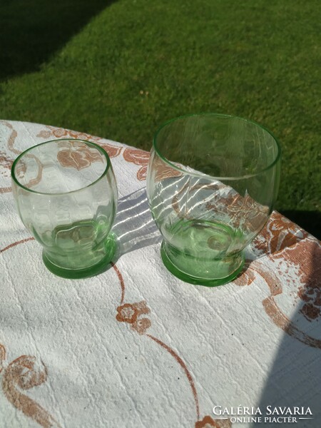 2 antique green glass wine glasses for sale!